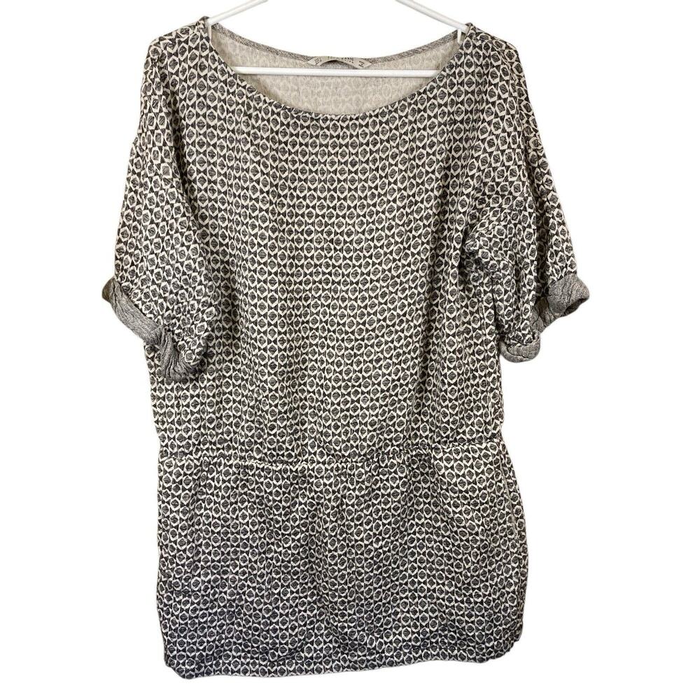 Zara Basic Linen Tunic Top Sz L Black white Round Neck Short Sleeve Lagenlook